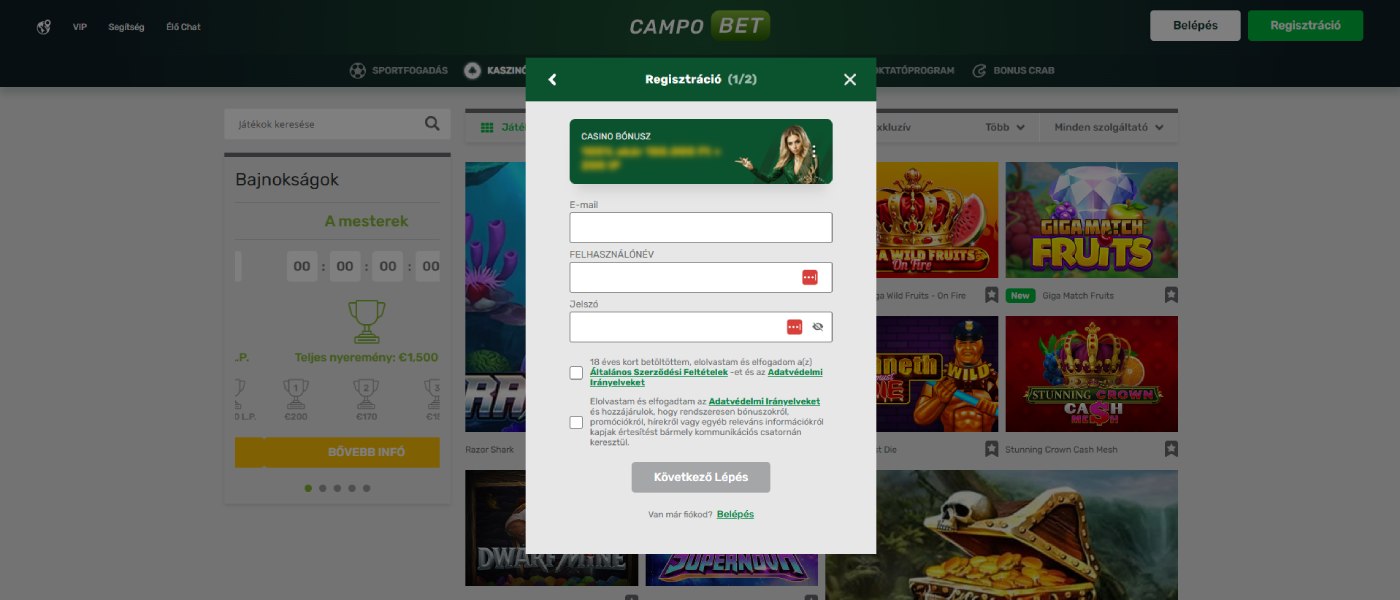 CampoBet regisztráció