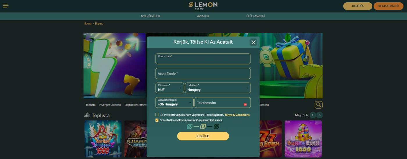 Lemon casino regisztráció